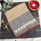 Vriksham Off White With Multi Color Striped Print Ajrakh Modal Silk Saree-VS4665